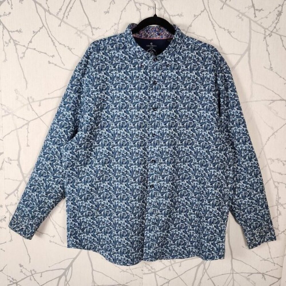 Con.Struct Blue Fern Print 4-Way Stretch Button Front Shirt